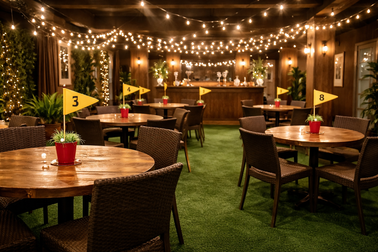 Golf Pros Tennis Hoes party decoration ideas astroturf golf flags country club