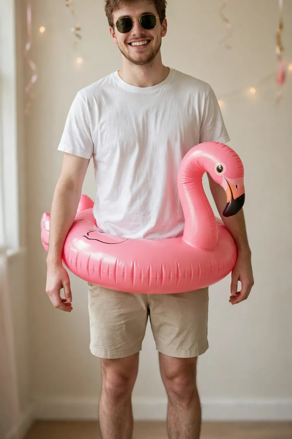 Guy in a pool float outfit for an ABC party