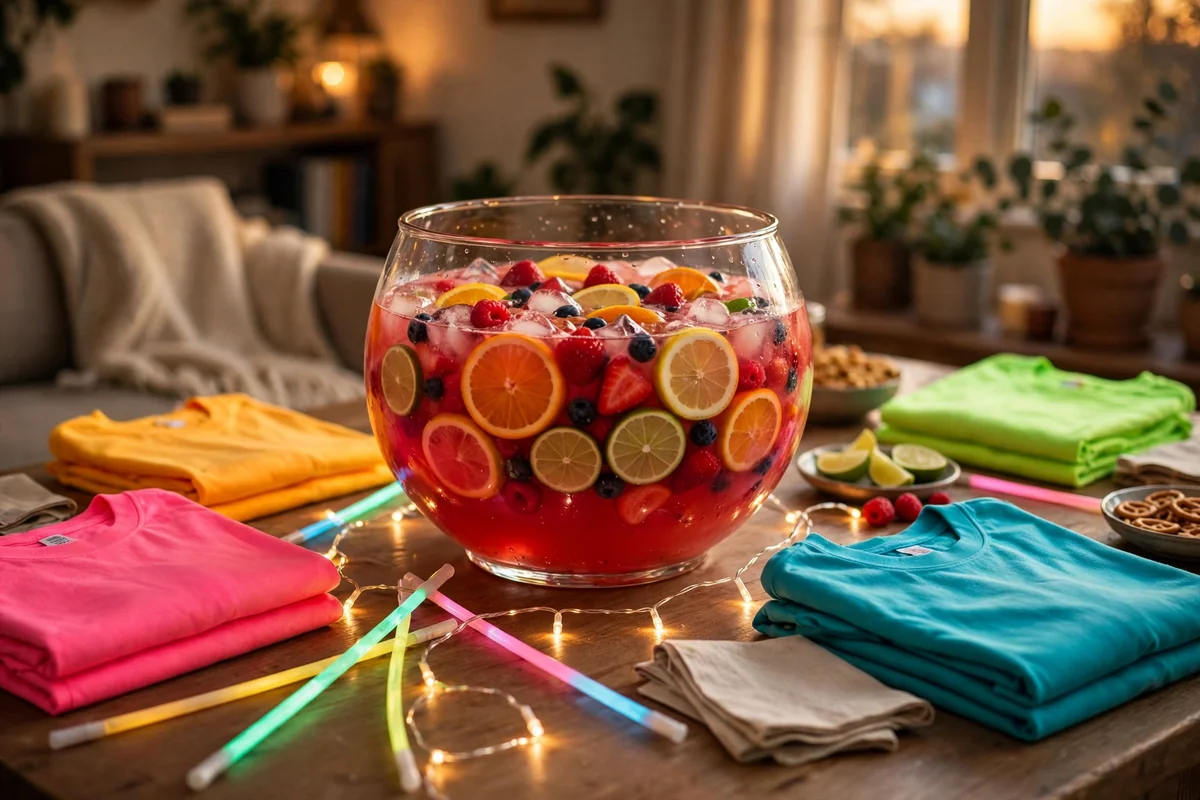 Pregame table with punch and glow sticks
