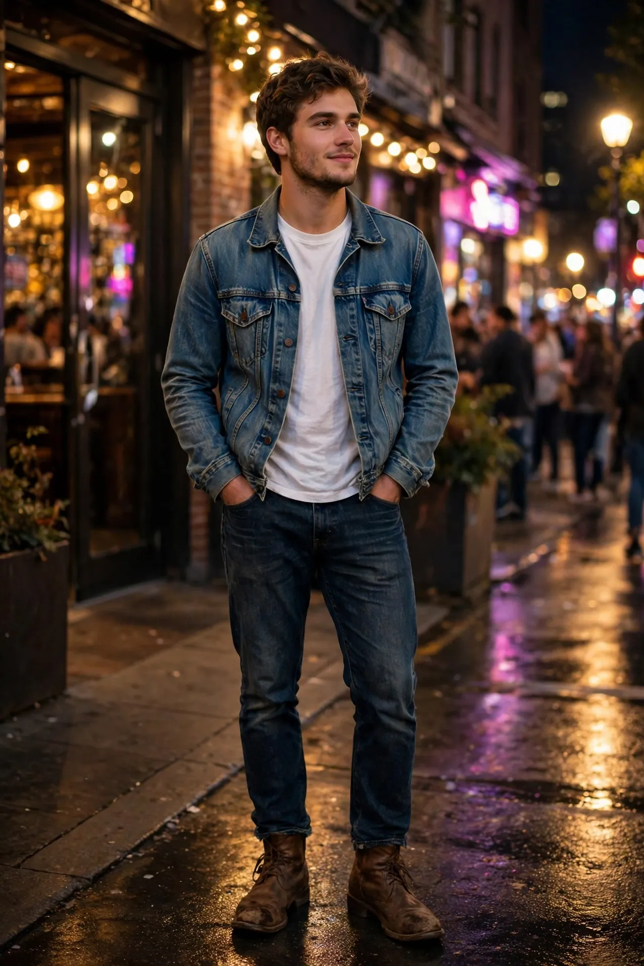 Guy in a denim jacket on a night out