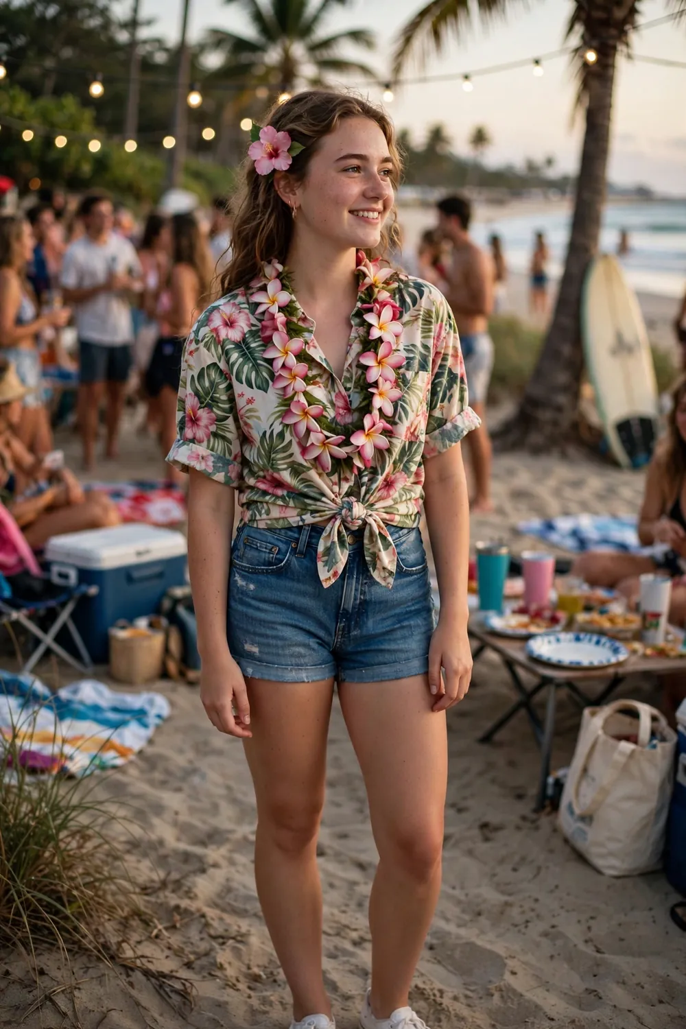 Girl in a Hawaiian tourist outfit for a beach party