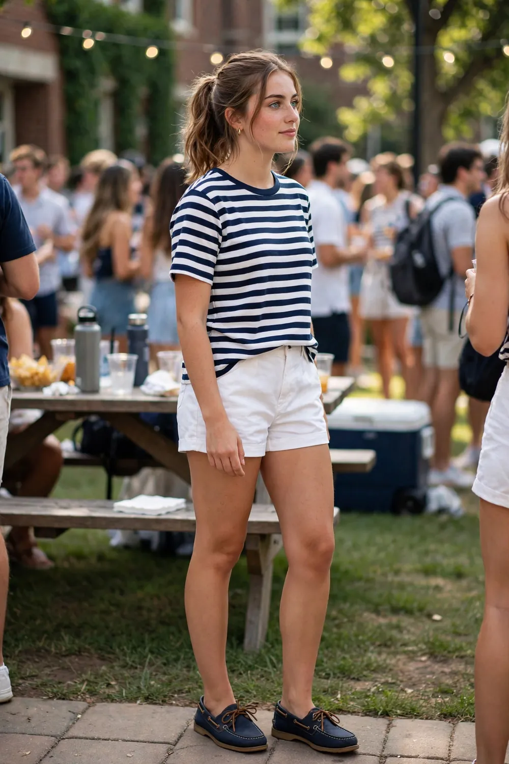 Girl in a navy and white yacht club outfit