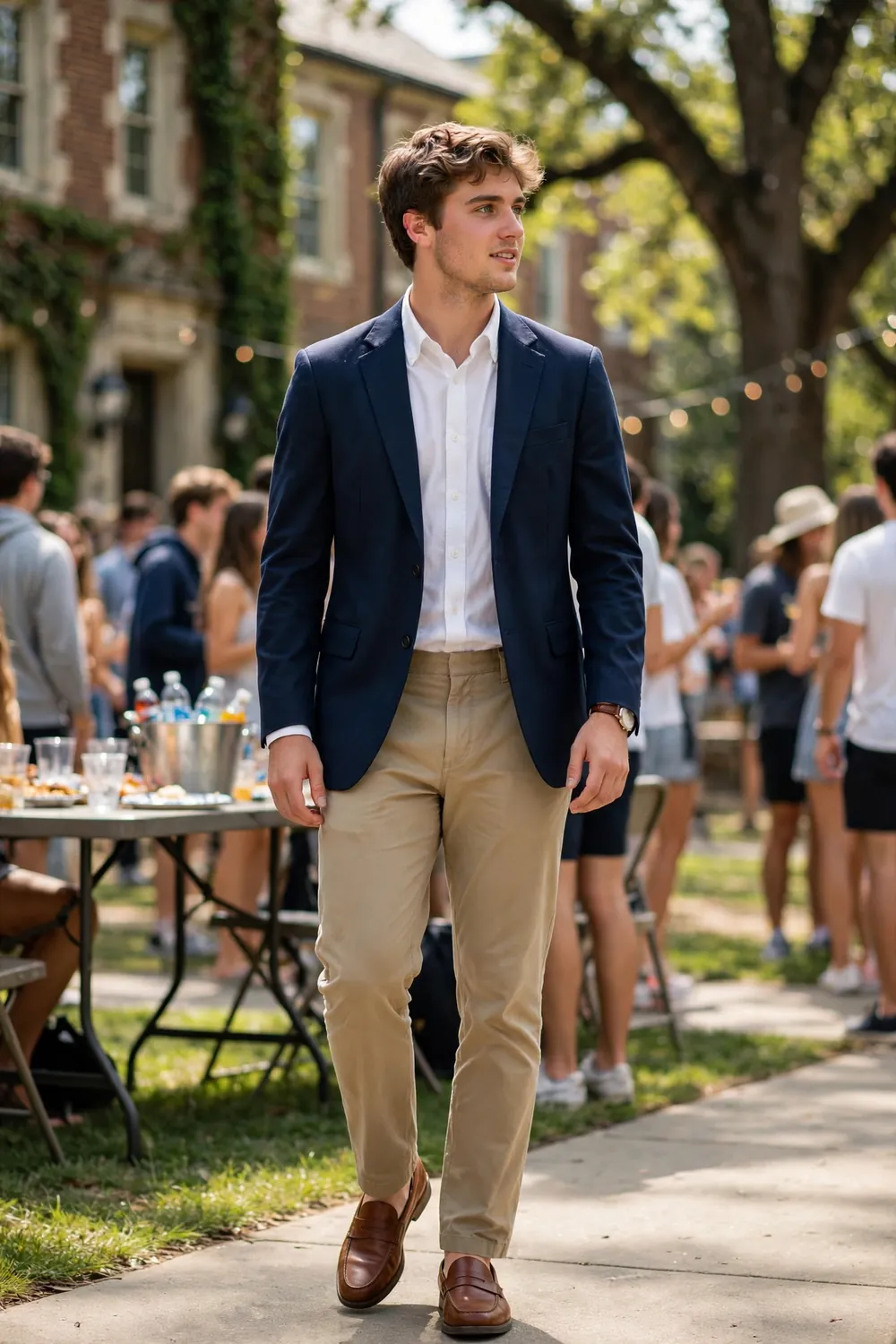 Guy in an old money blazer outfit for a country club party