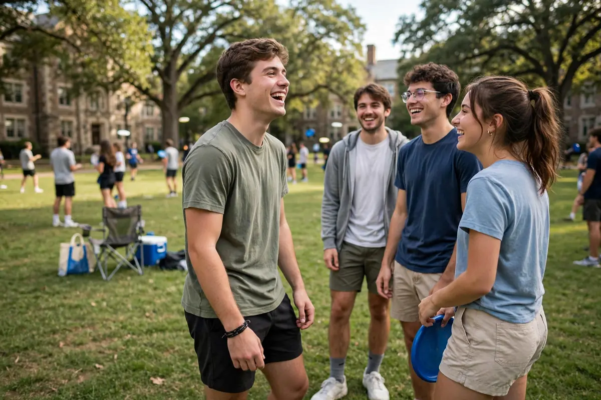Young man in a polo shirt and jeans at a college social