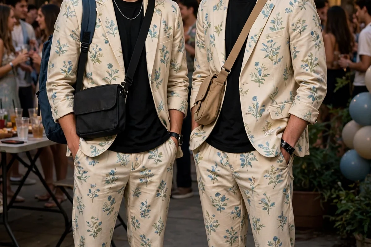 Guy in a blazer and dark jeans at a fraternity date party
