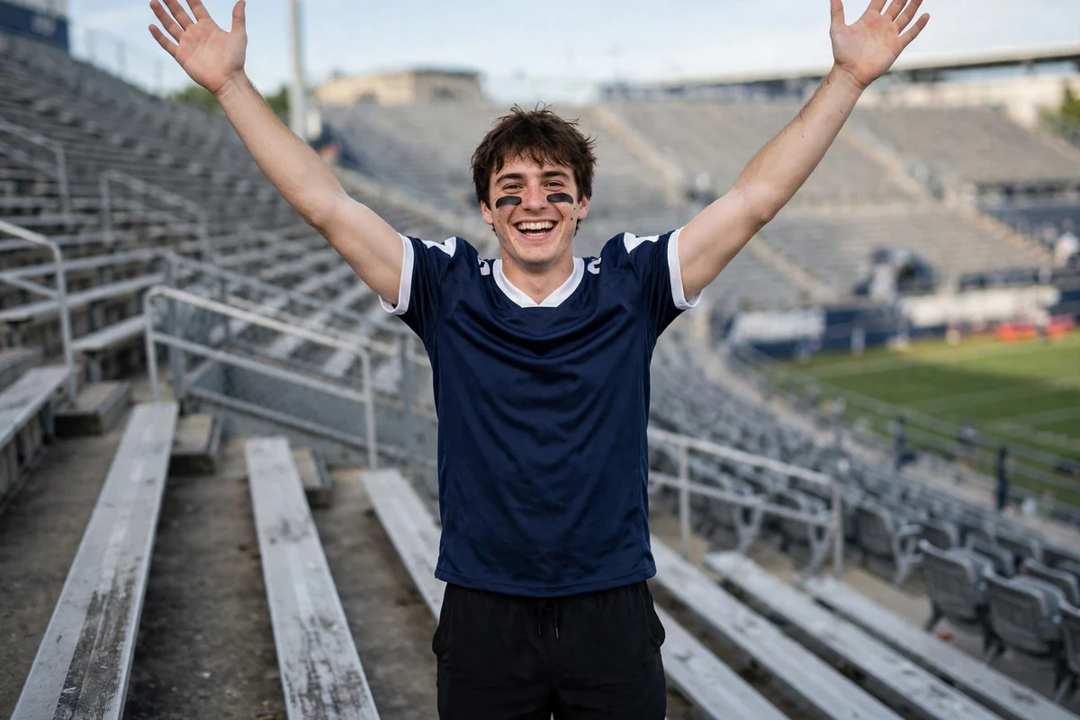 College guy in team jersey with eye black stripes
