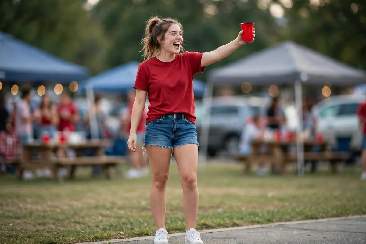 Girl in an oversized sports jersey outfit at a frat theme party