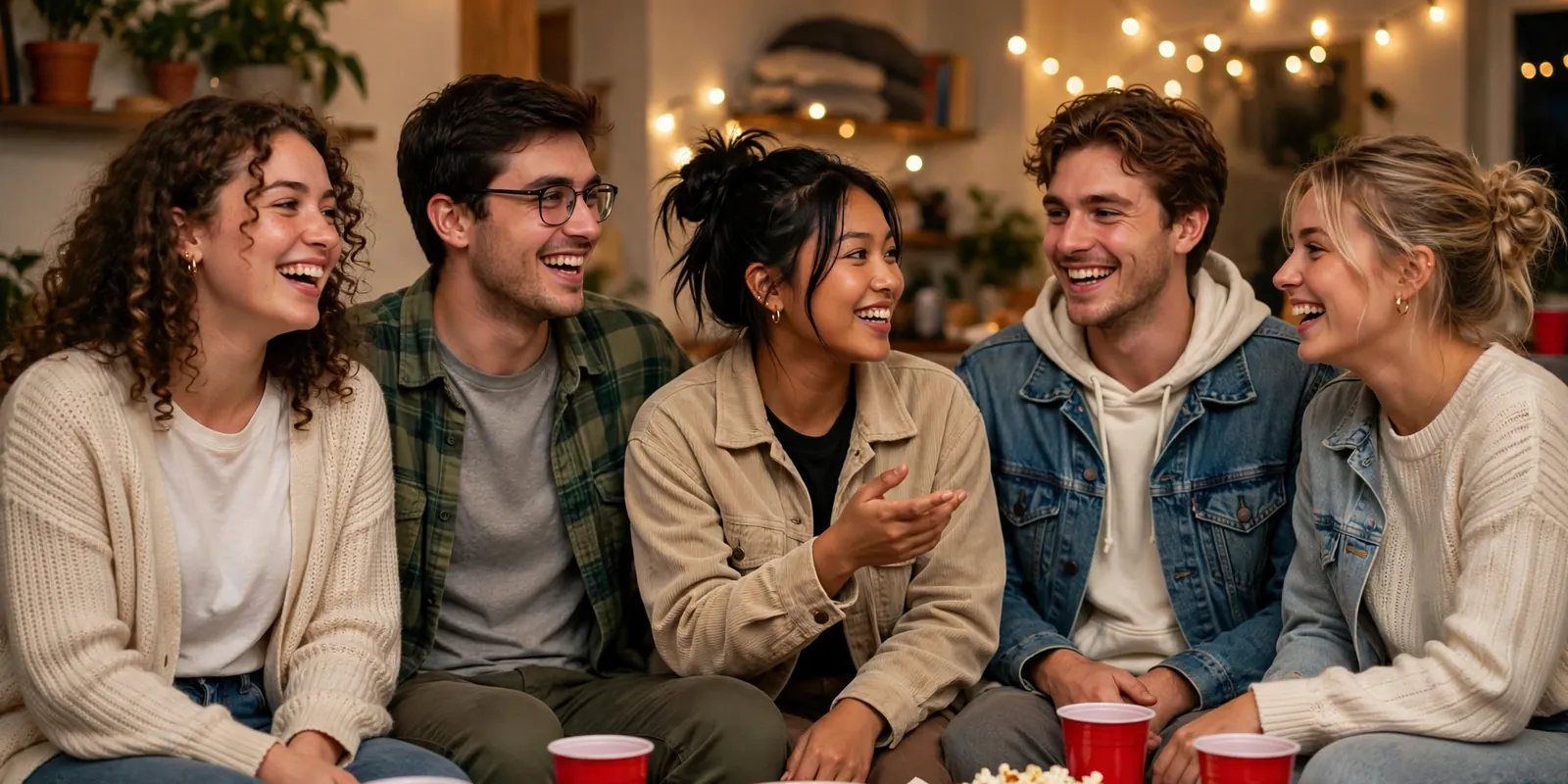 College friends at a frat party in cute outfits