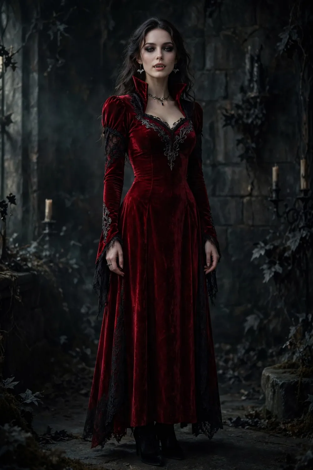 Woman in a vampire seductress Halloween costume