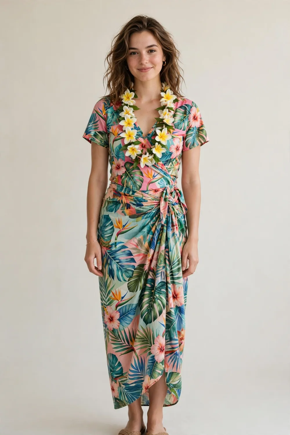 Girl in a tropical coconut-style top for a luau party