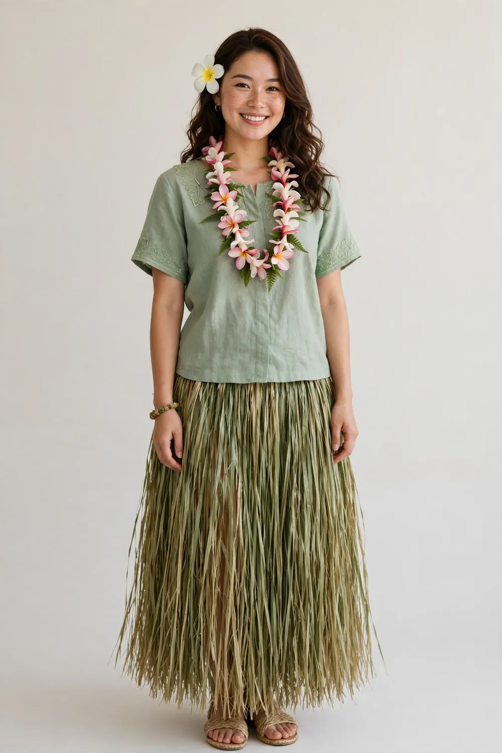 Girl in a hula dancer outfit for a luau party