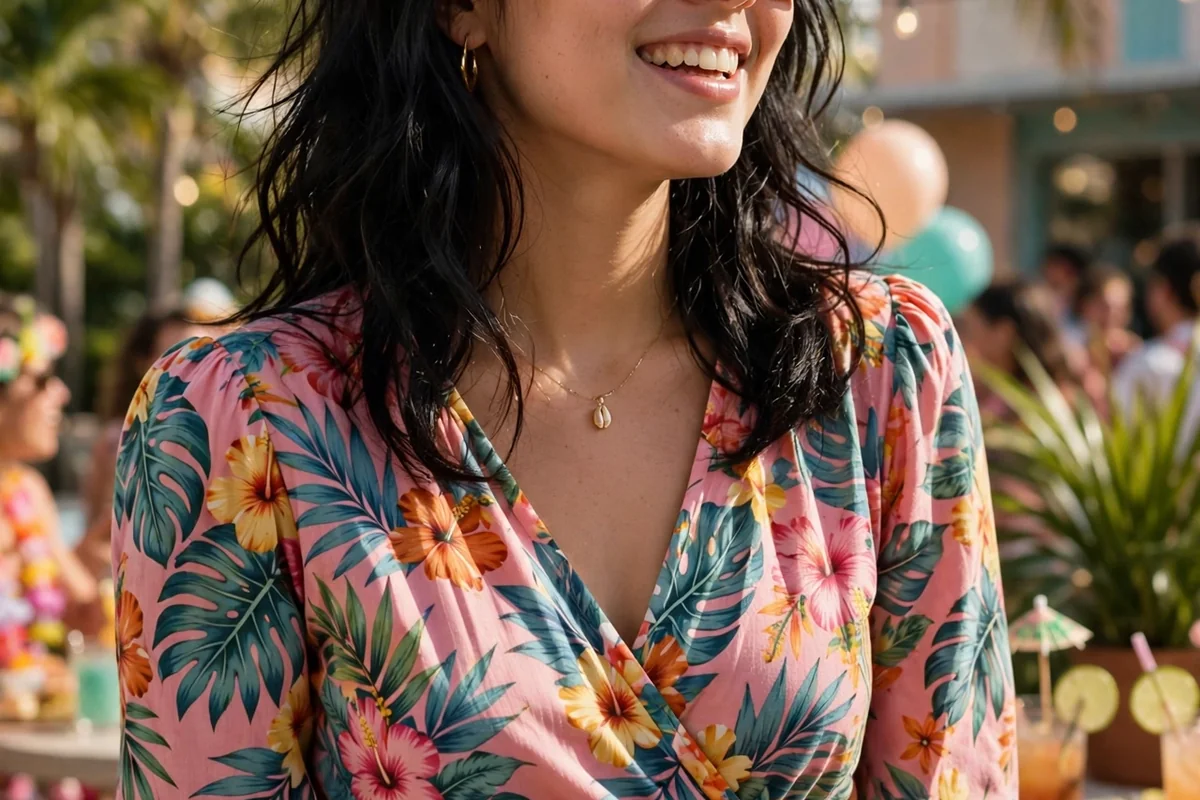 Girl in a Miami Vice look with loose blazer over swim top and rolled trousers