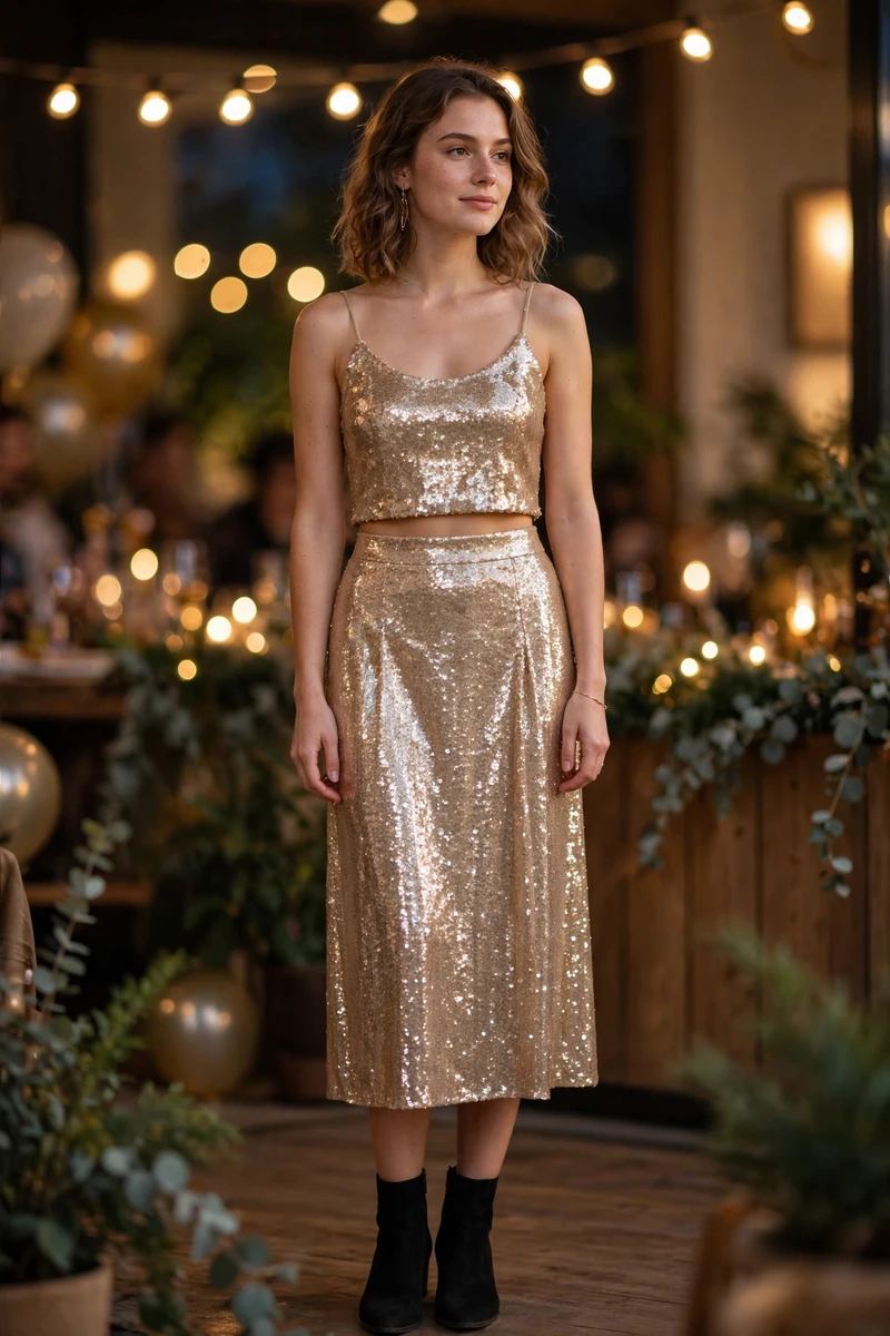 Sequin two-piece New Year's Eve outfit