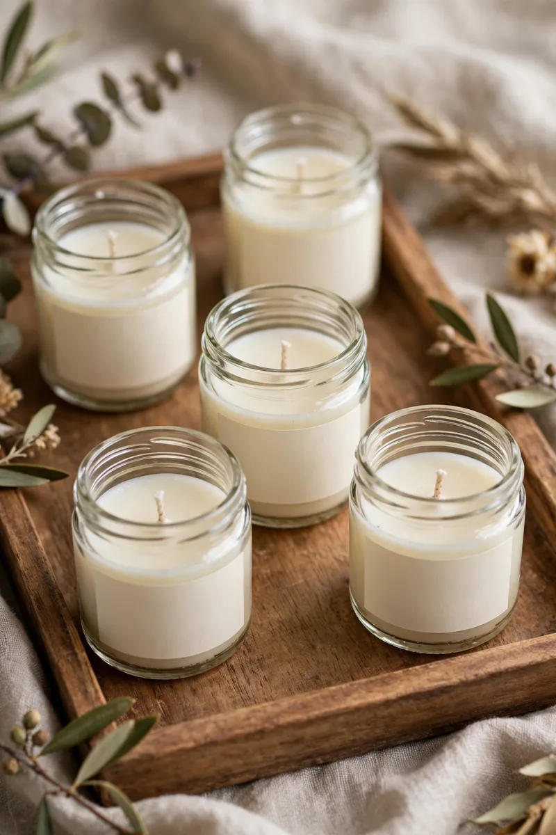 Small soy candle tins with lids as personalised party favors
