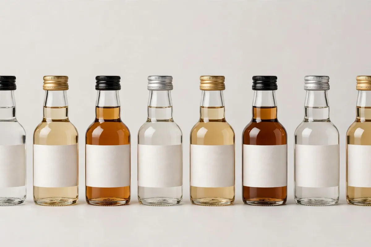 Mini liquor bottles with blank labels (bulk pack) Mini liquor bottles with blank labels (bulk pack)