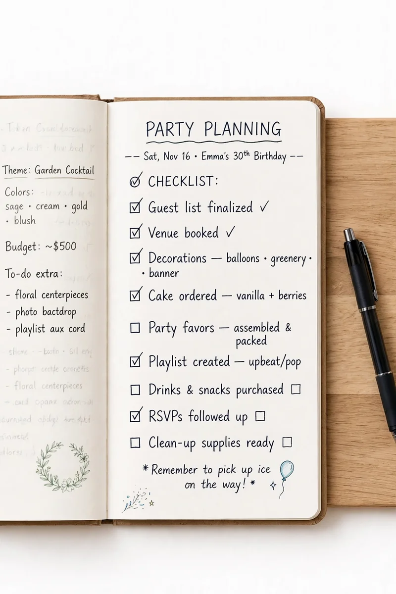 Party planning notebook Party planning notebook