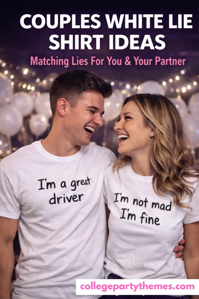 Couples white lie party matching t-shirt ideas him and her 2026