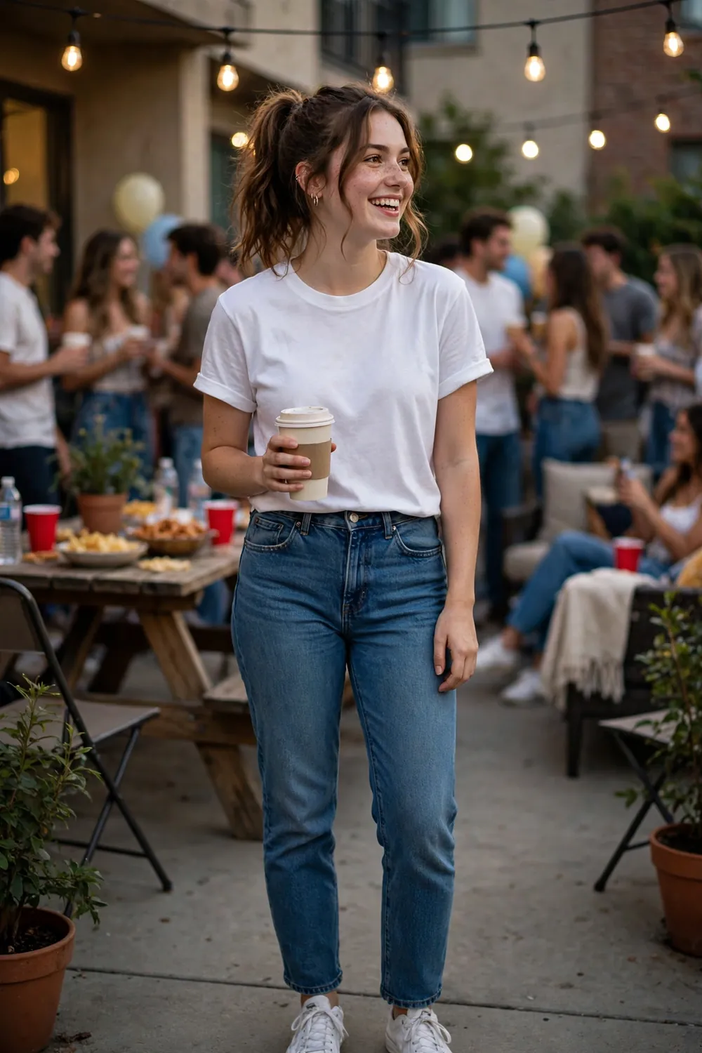 Girl in a white t-shirt that says I love Mondays
