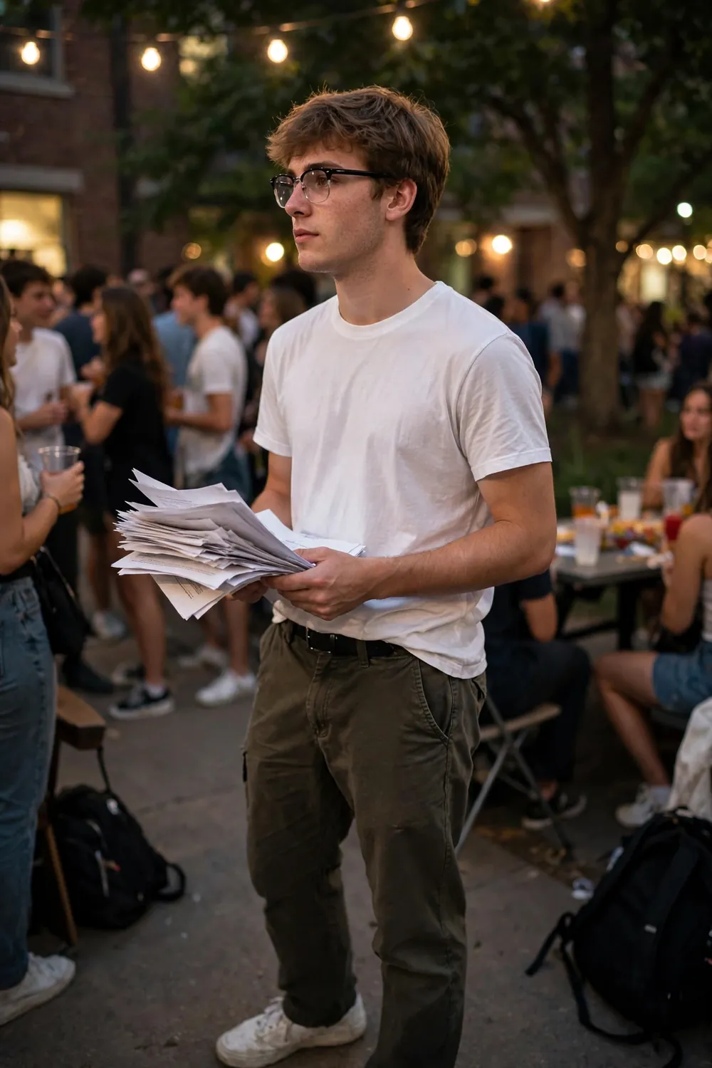 Guy in a white t-shirt that says I read the terms and conditions