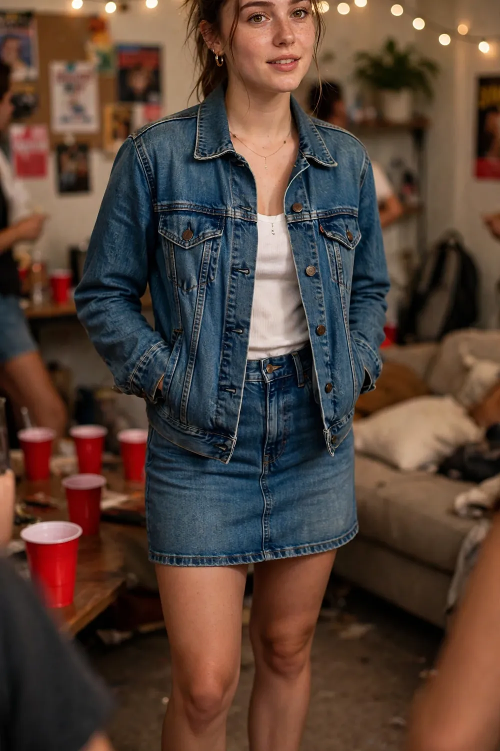 Girl in denim-on-denim Y2K outfit